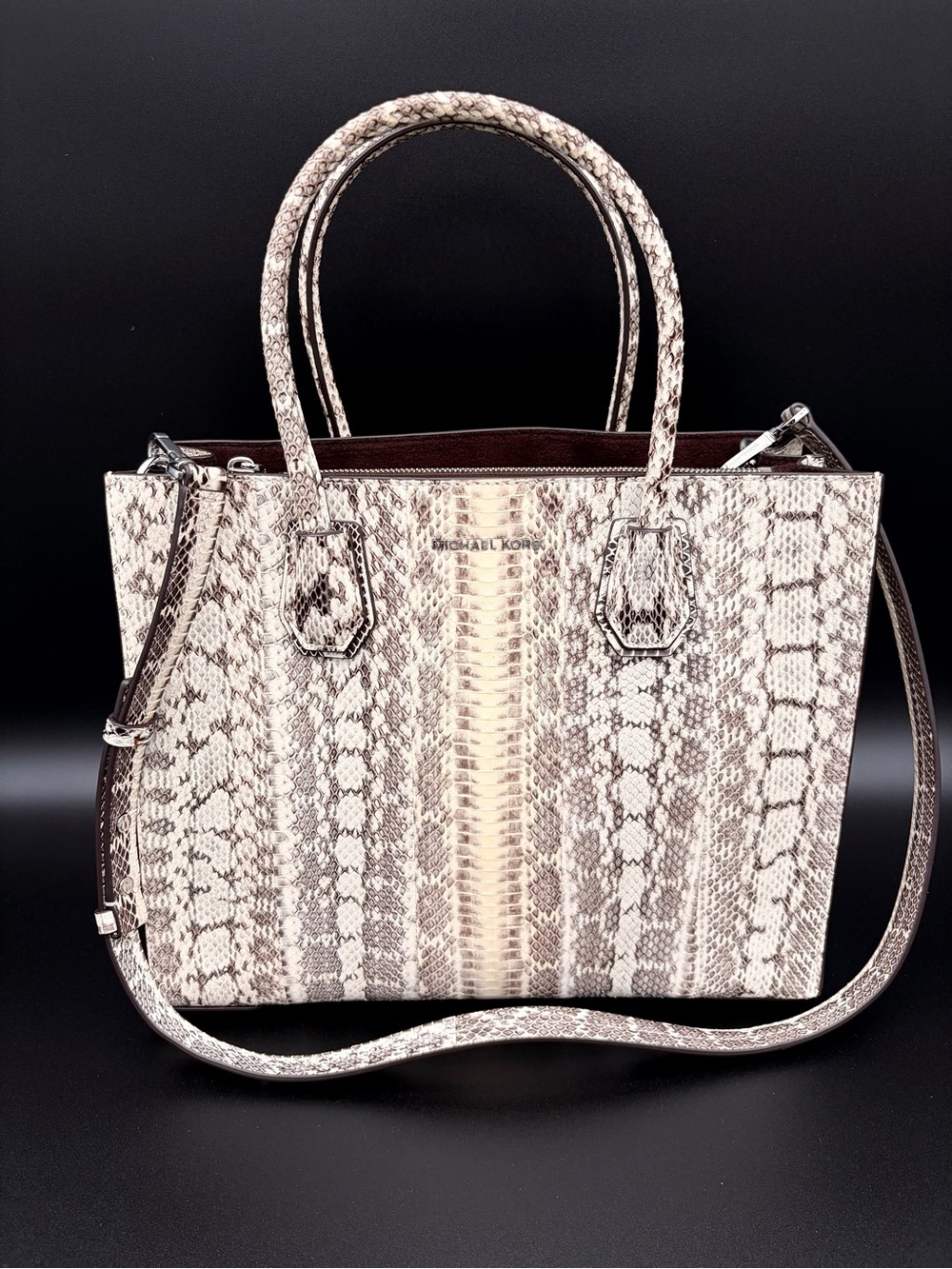 Michael Kors Mercer Genuine Snakeskin Large Crossbody Tote Handbag Purse